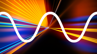 An abstract bright background with light rays shining from the middle of the picture. The structure of a wave is superimposed over the top.